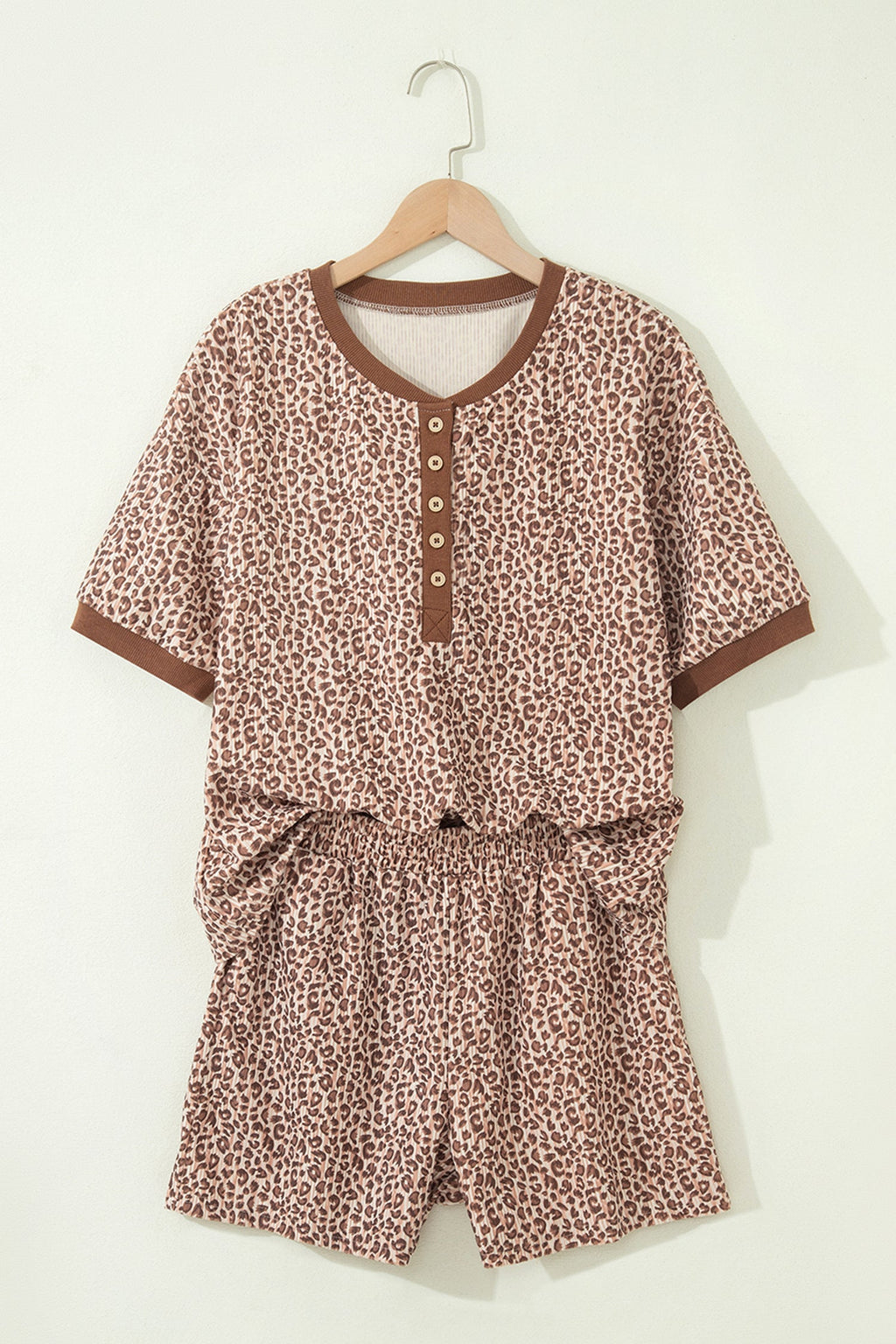 Leopard Ribbed Tee & Elastic Waist Shorts Set