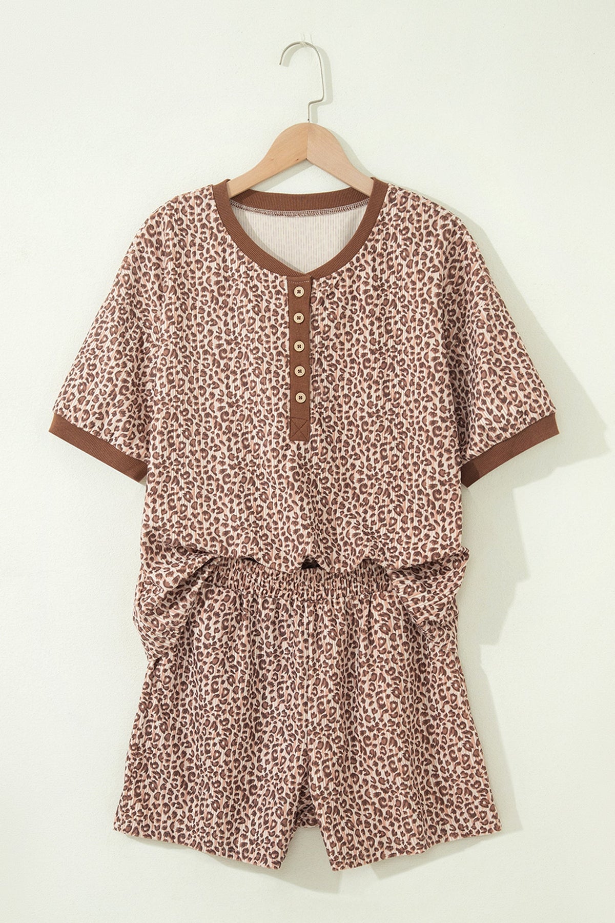 Leopard Ribbed Tee & Elastic Waist Shorts Set