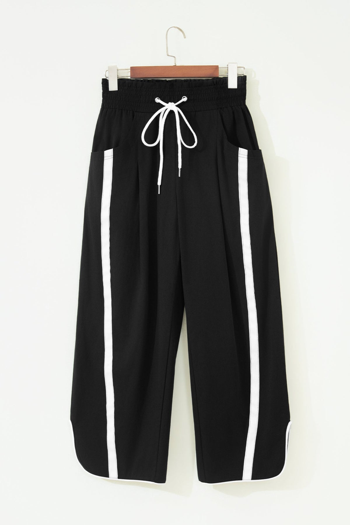 Stripe Smocked Waist Drawstring Cropped Pants