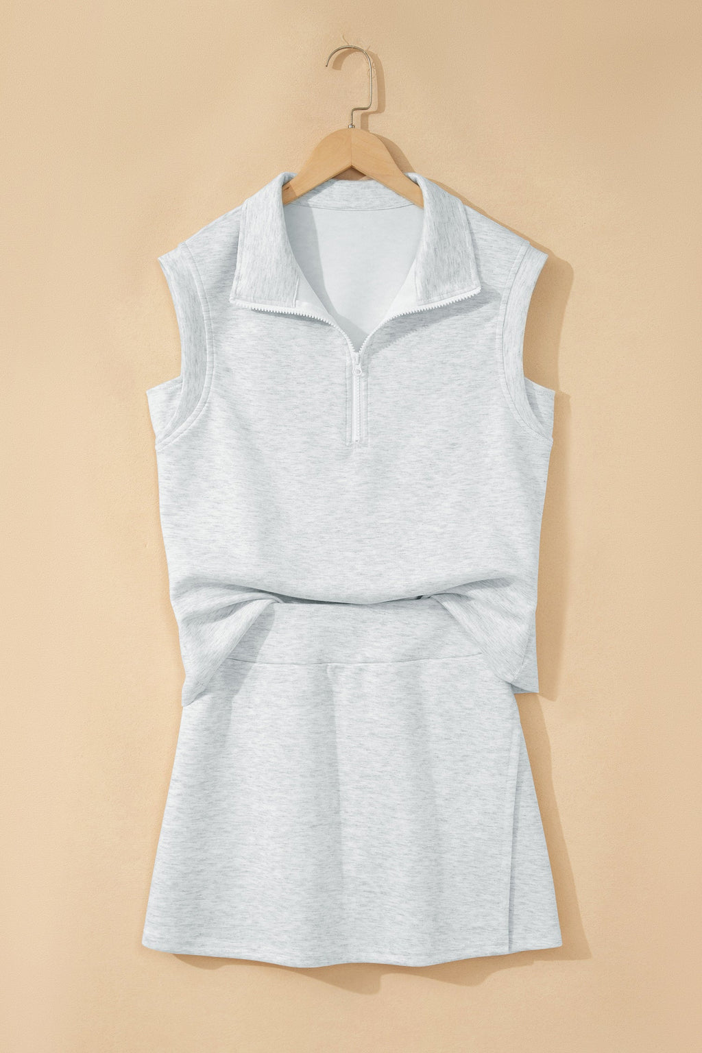 Solid Sleeveless Zipped Tank & Skort Set