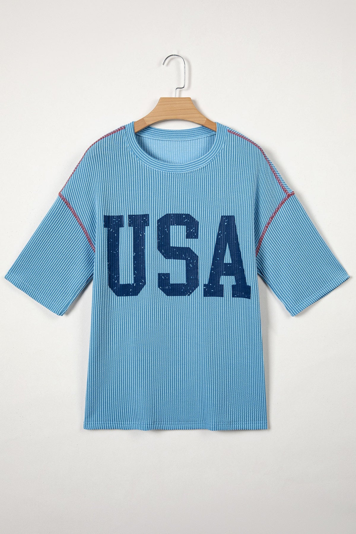 USA Corded Knit Short Sleeve Graphic Top