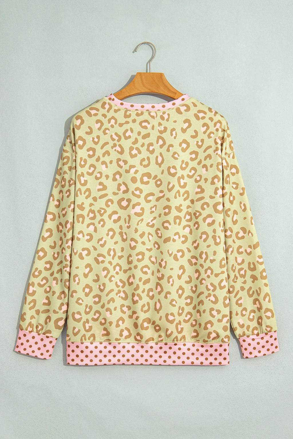 Leopard Polka Dot Colorblock Trim Long Sleeve Top