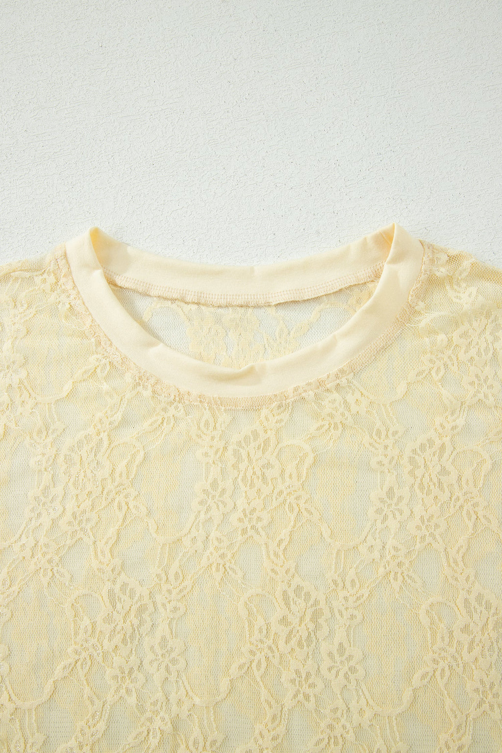 Solid Sheer Lace Short Sleeve Boxy Tee