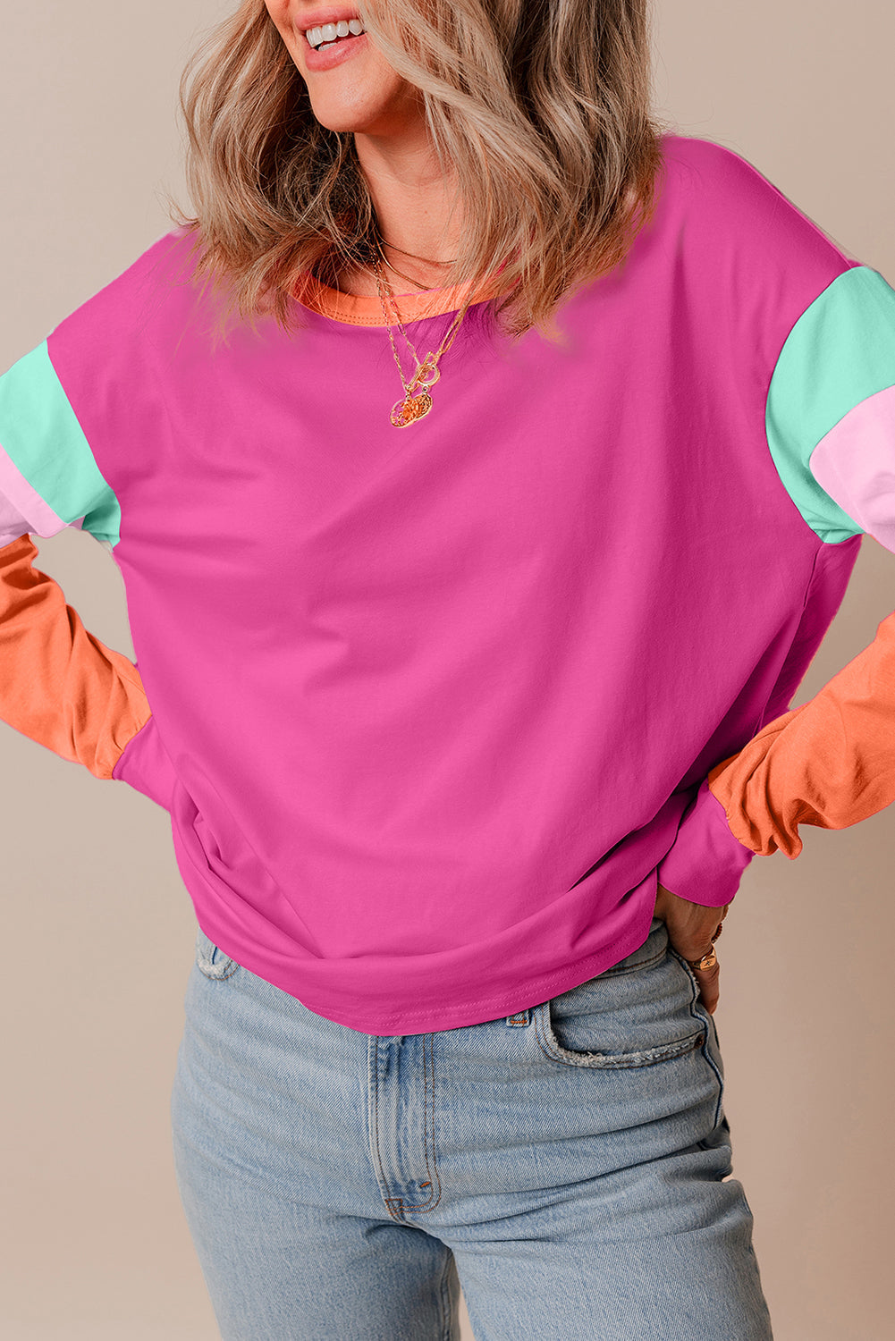 Colorblock Patchwork Long Sleeve Top