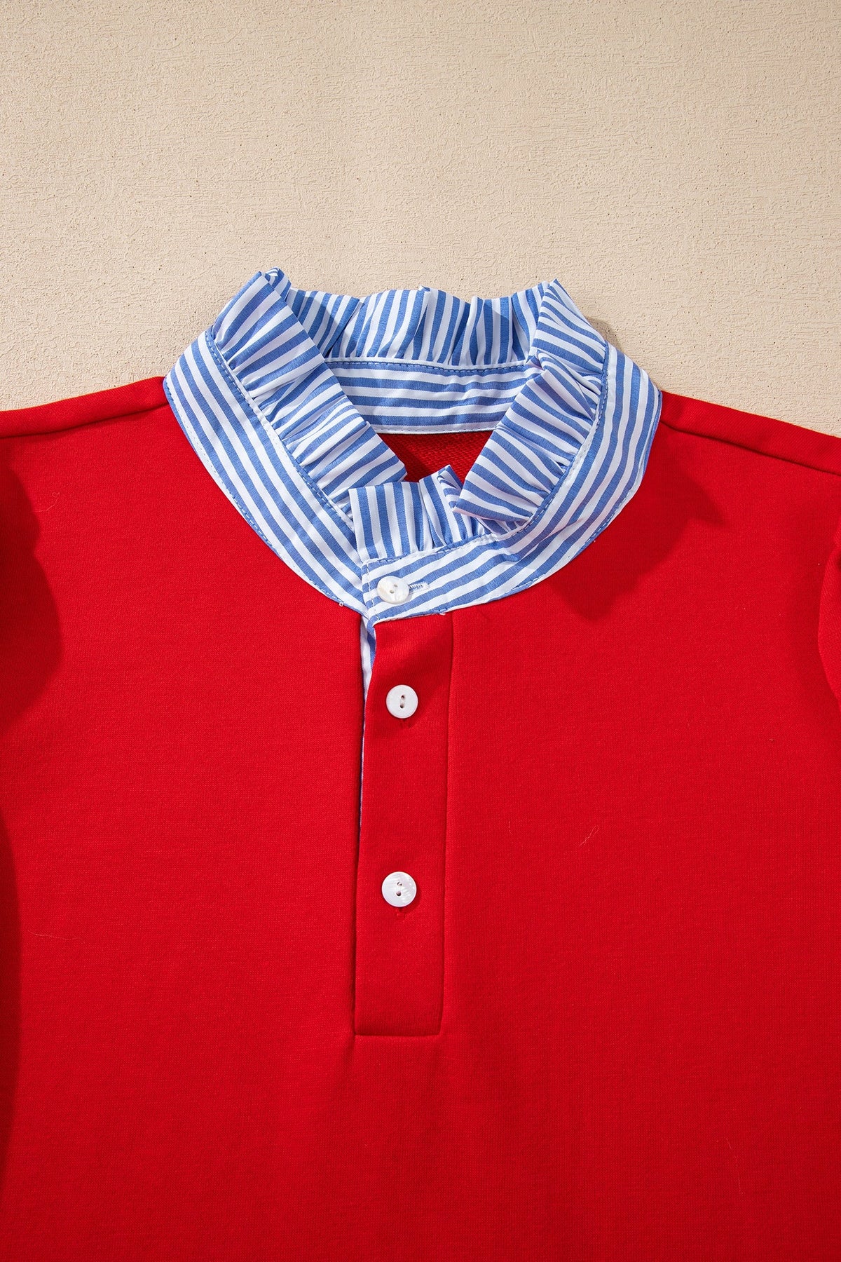 Stripe Contrast Collar Puff Sleeve Ruffle Mini Dress