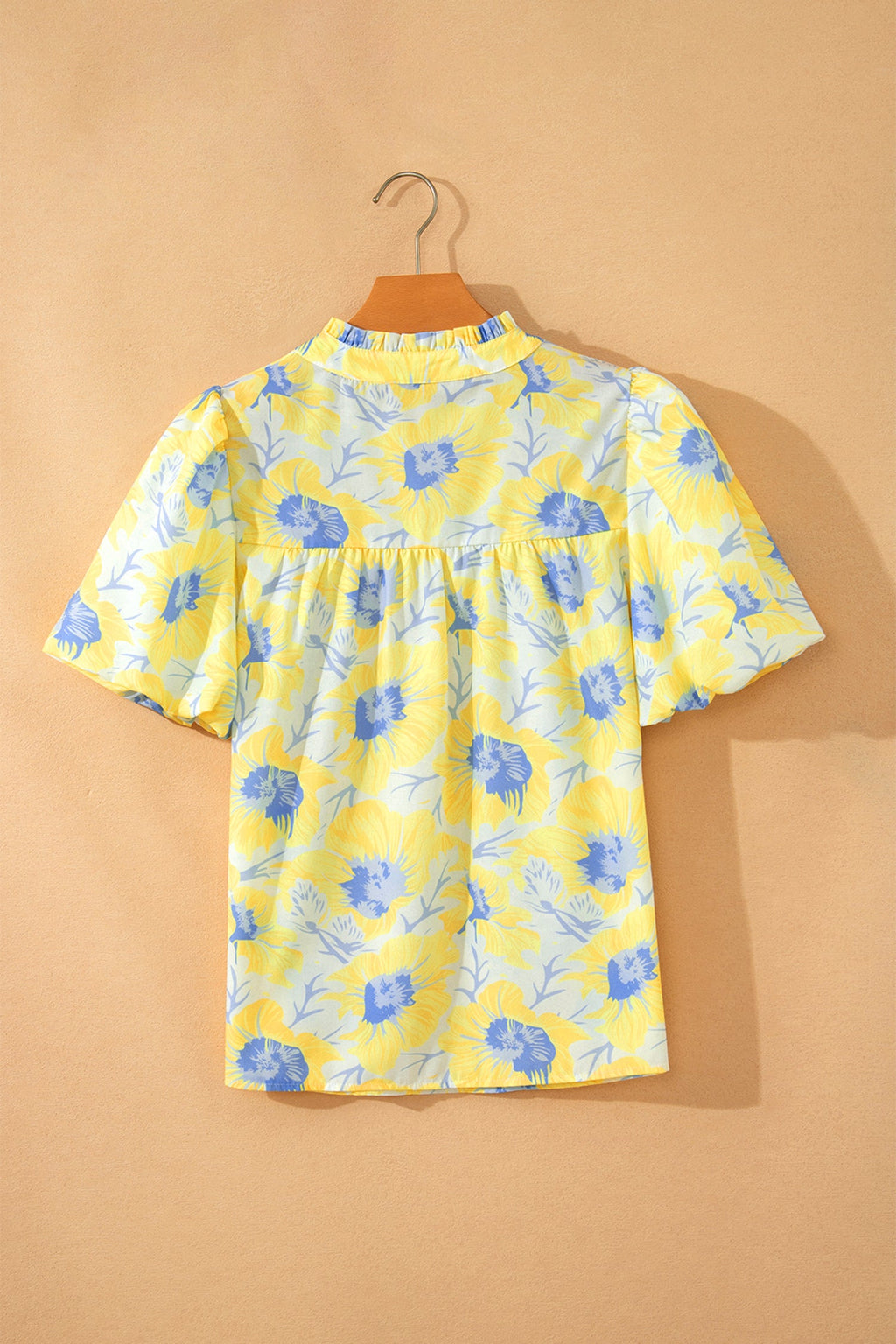 Floral Frilled V-Neck Bubble Sleeve Babydoll Blouse