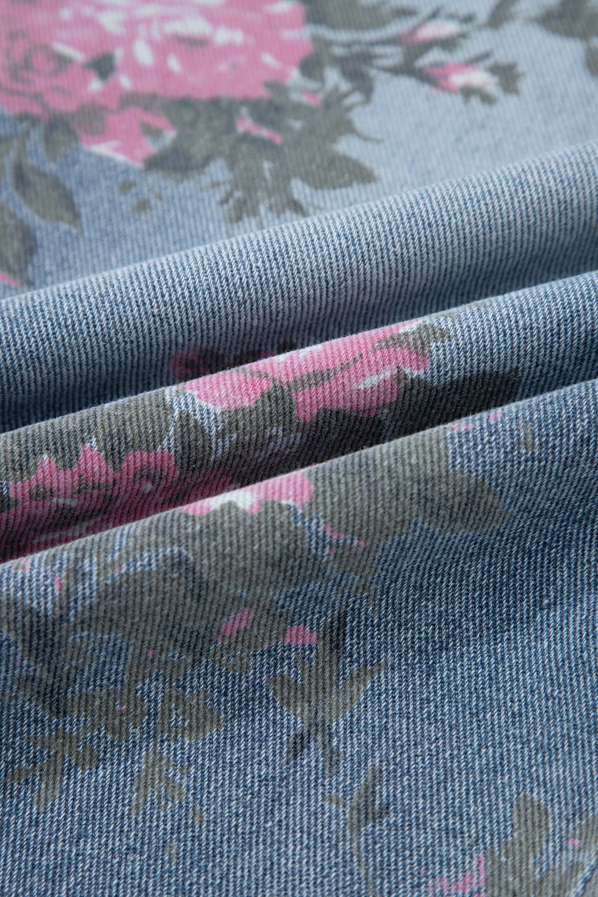 Floral Denim Elastic Waist Straight Leg Jeans