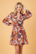 Floral Wrap V-Neck Puff Sleeve Mini Dress