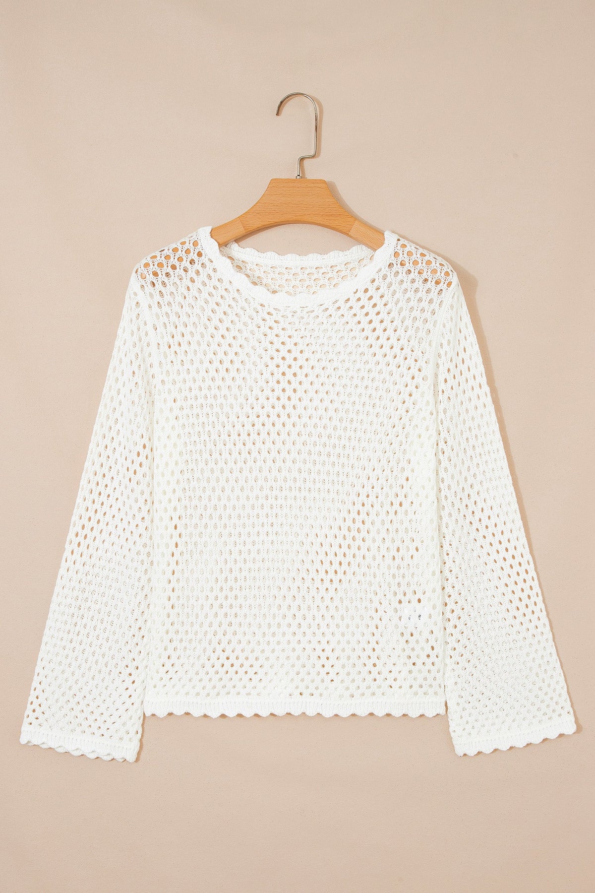 Scalloped Trim Hollow Out Knit Long Sleeve Top