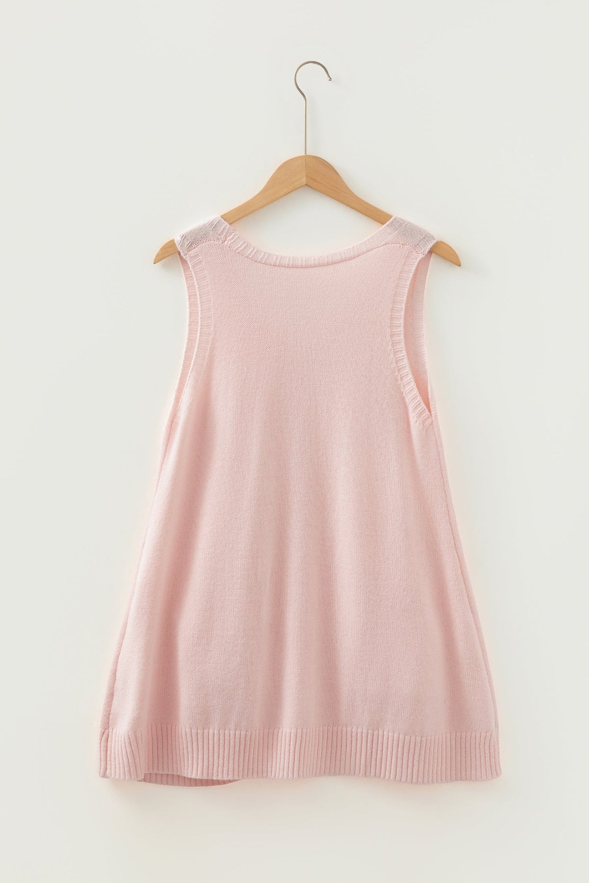 Solid Ribbed Trim Deep V-Neck Sleeveless Tunic Sweater