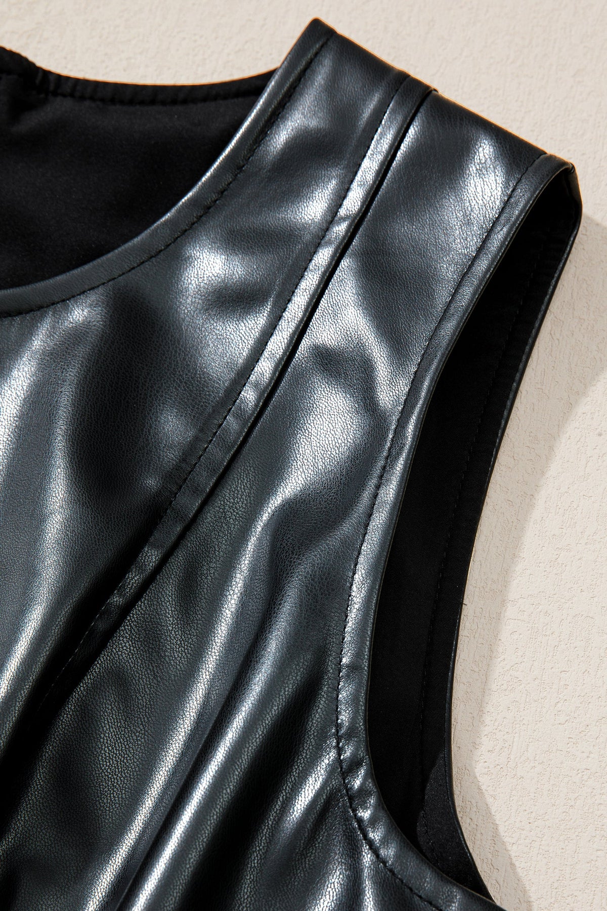 Faux Leather Ruffle Hem Sleeveless Mini Dress
