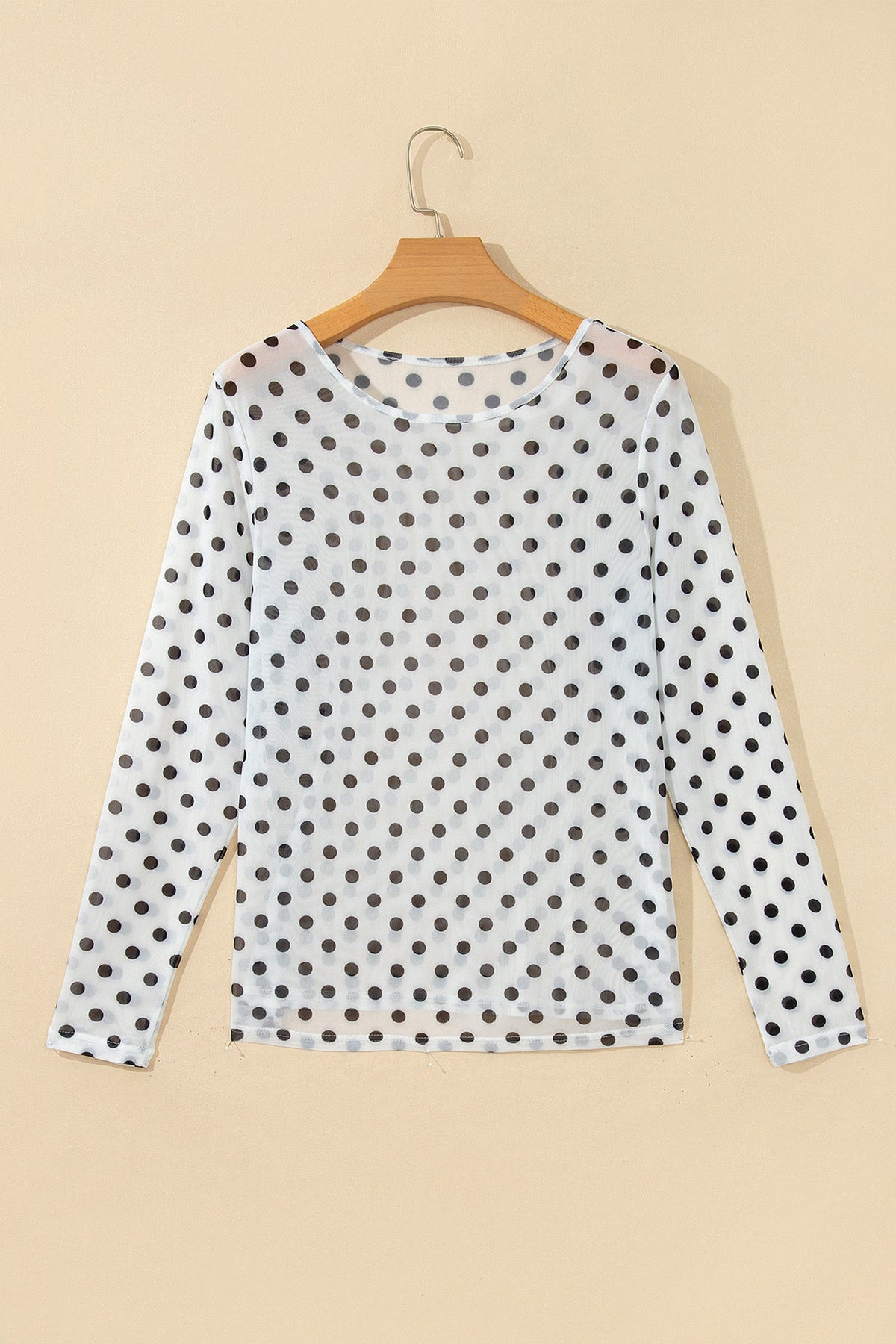 Polka Dot Sheer Mesh Long Sleeve Shift Top