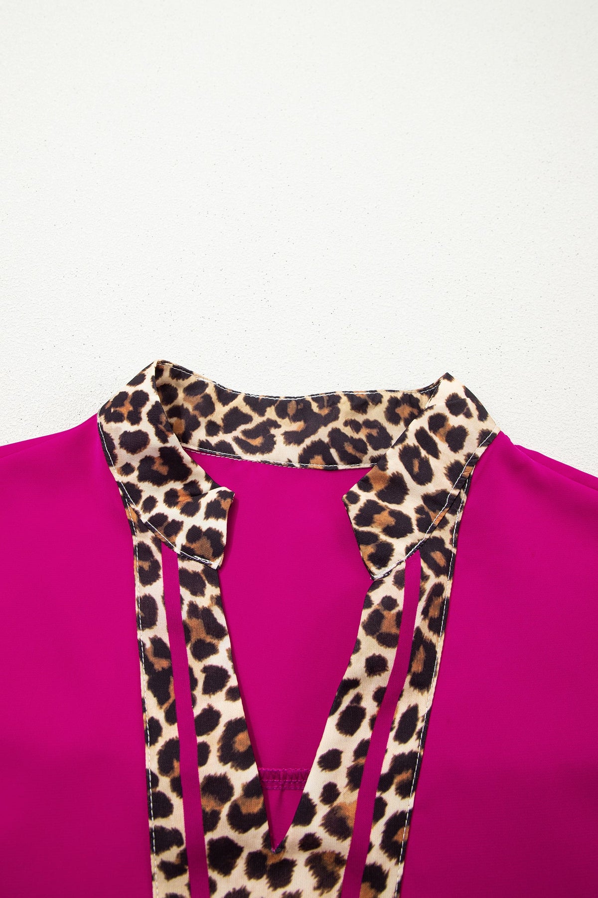 Leopard Patchwork Split Neck Short Sleeve Blouse