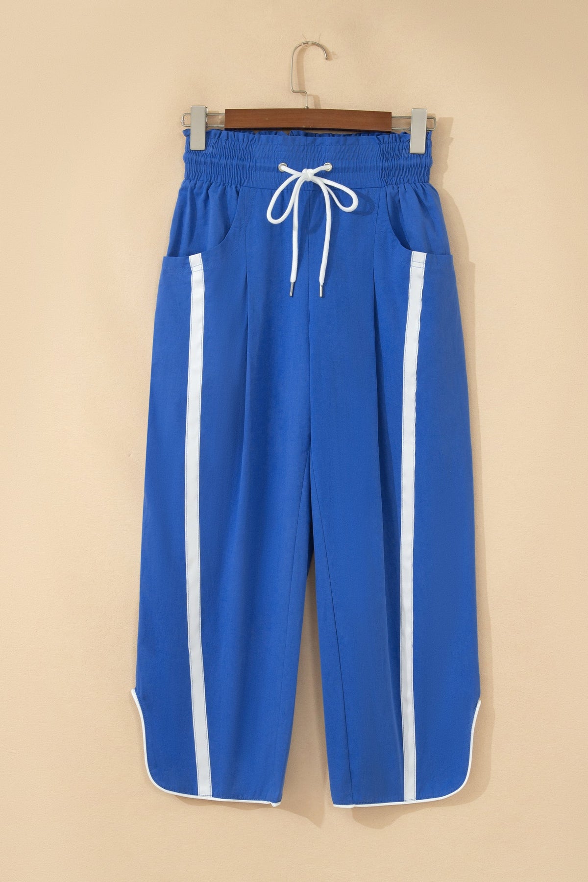 Stripe Smocked Waist Drawstring Cropped Pants
