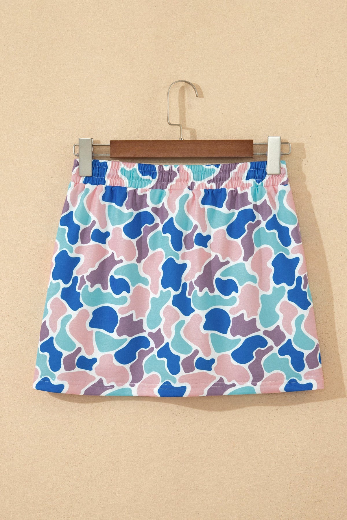 Abstract Camo Elastic Waist Drawstring Mini Skort