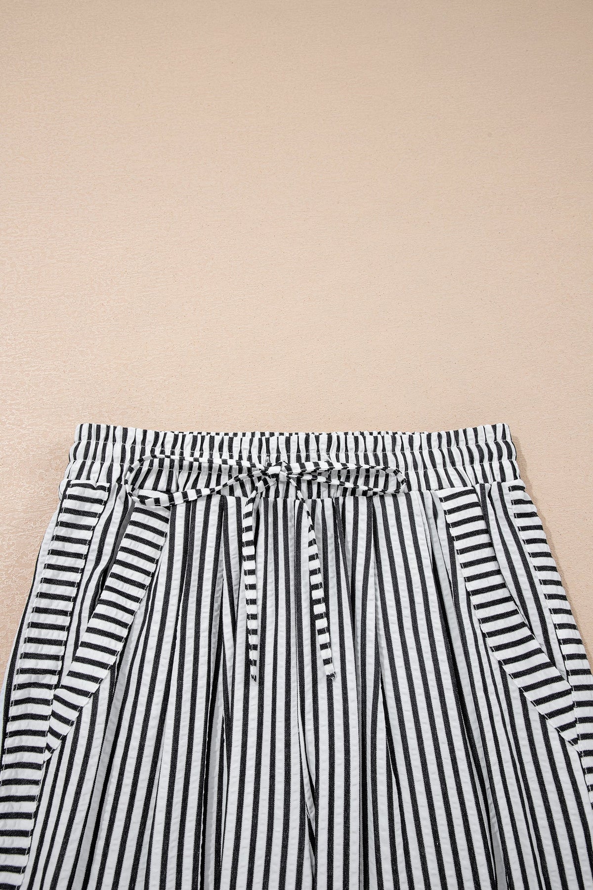 Stripe Wide Leg Elastic Drawstring Pants