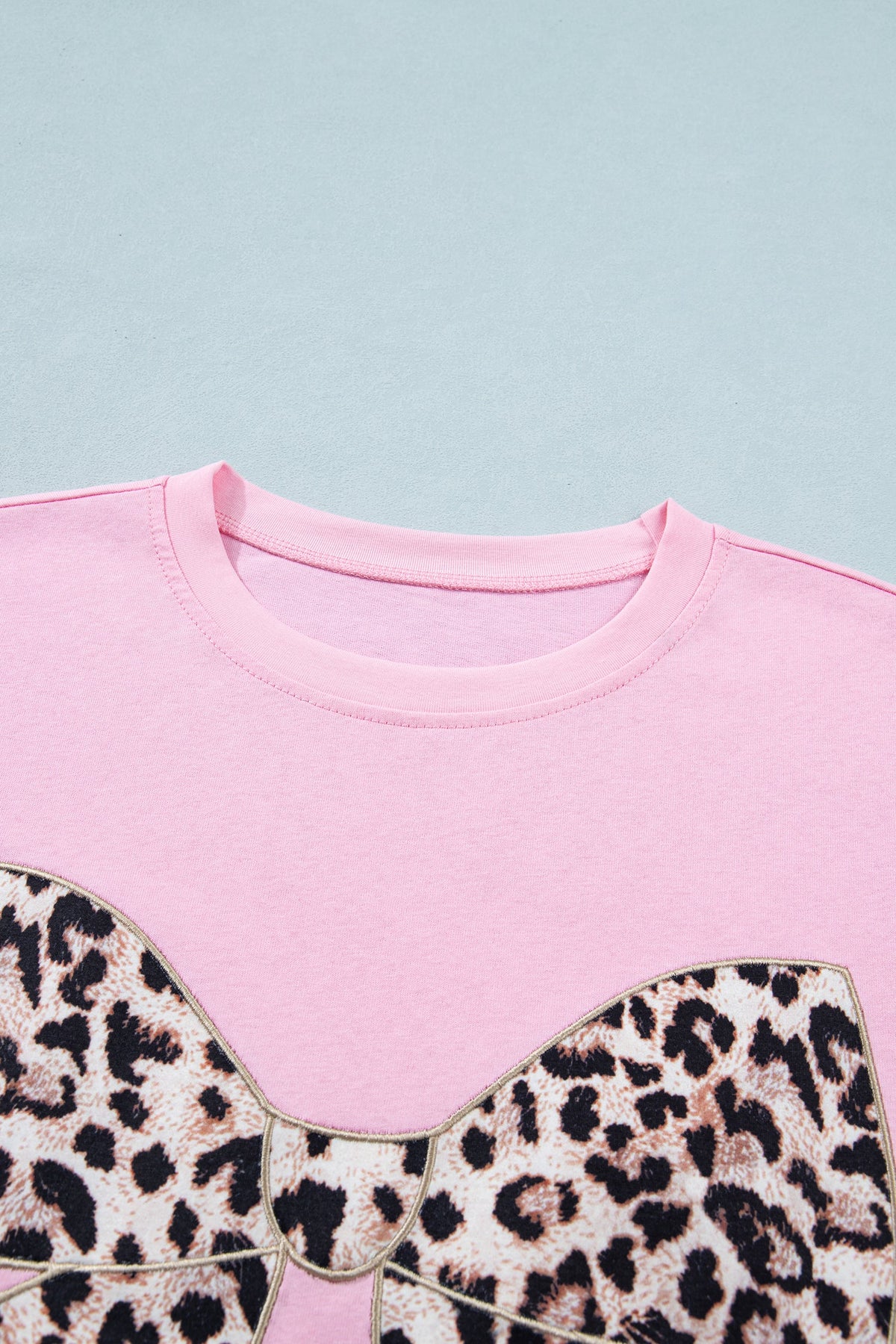 Leopard Bow Embroidered Short Sleeve T-Shirt