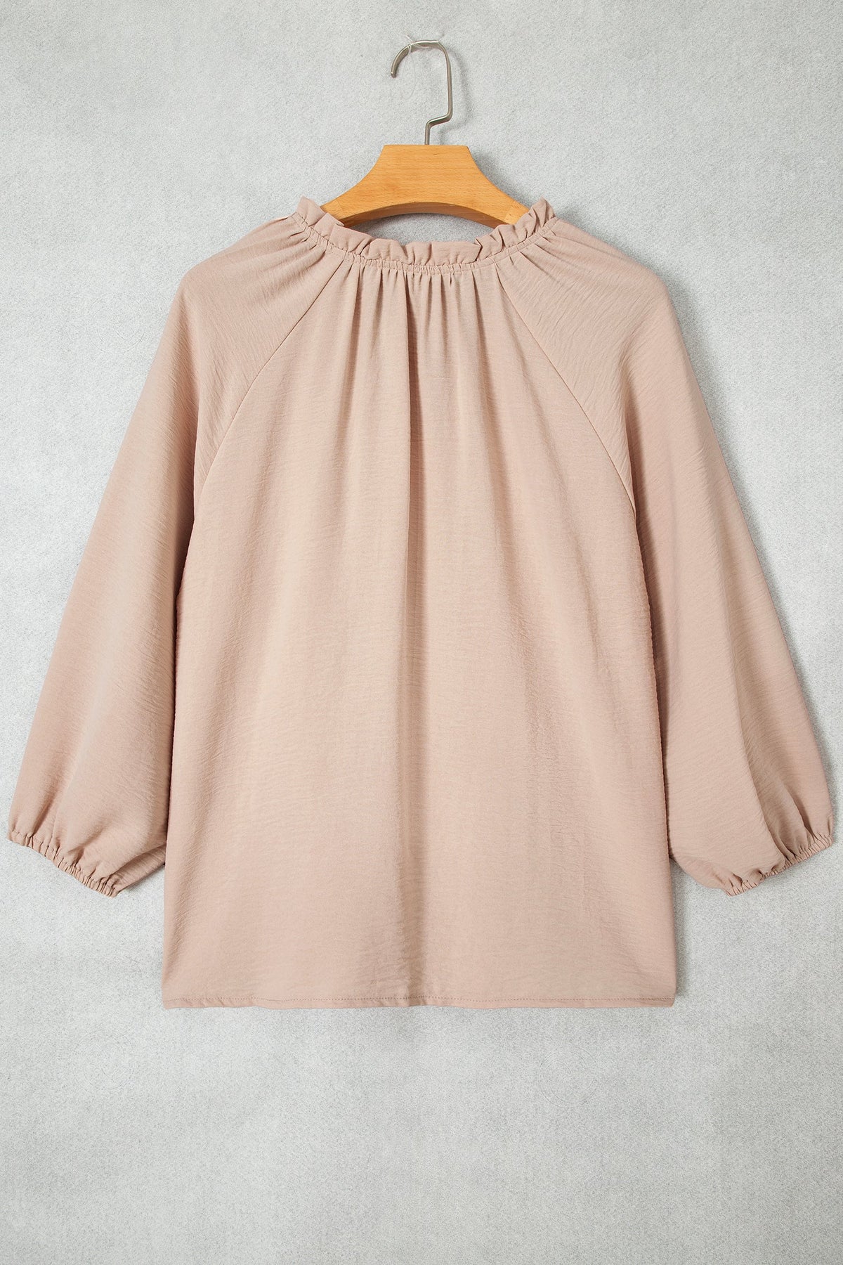 Solid Gathered Cuff 3/4 Sleeve V-Neck Blouse