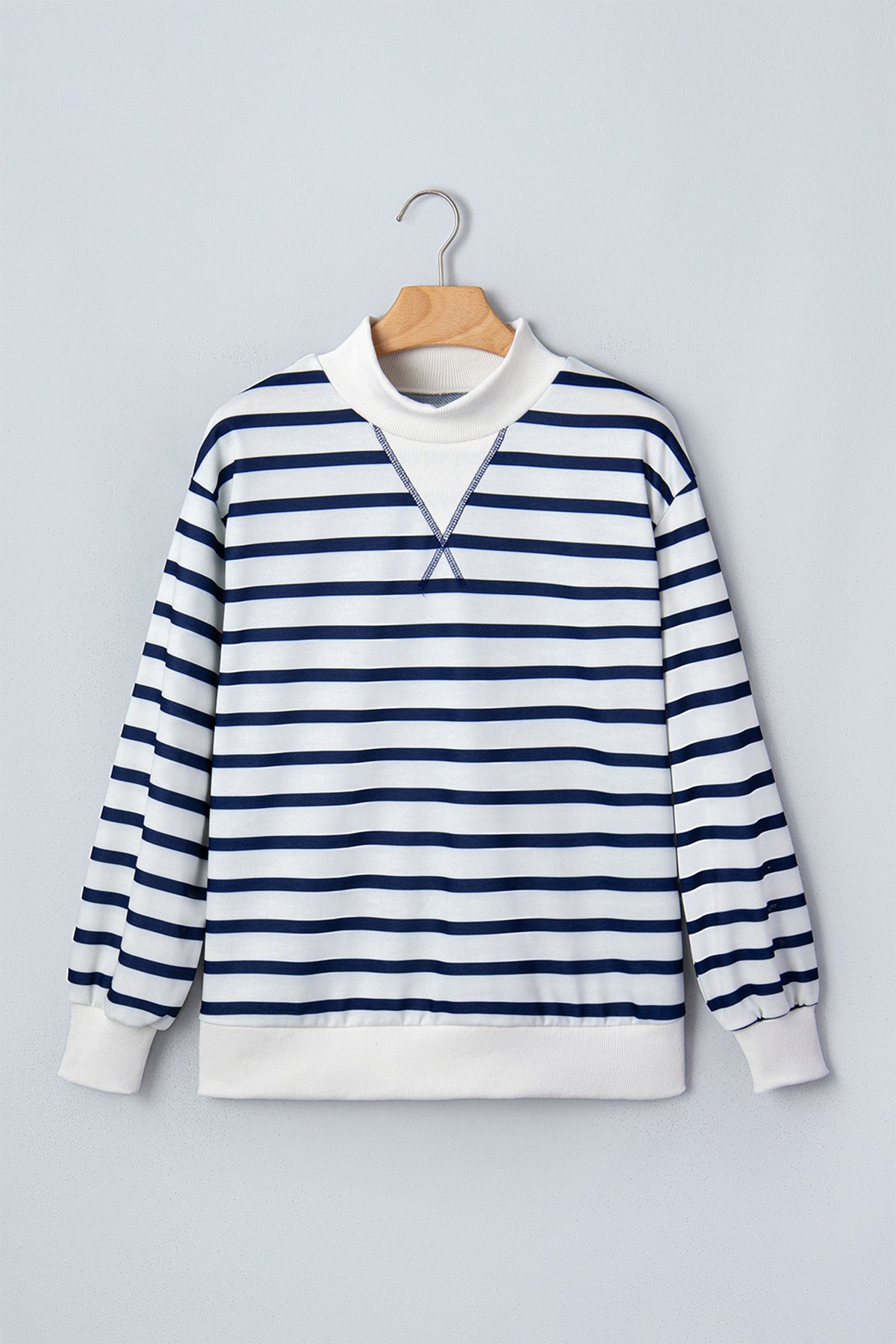 Stripe Ribbed Trim Stand Neck Long Sleeve Sweatshirt