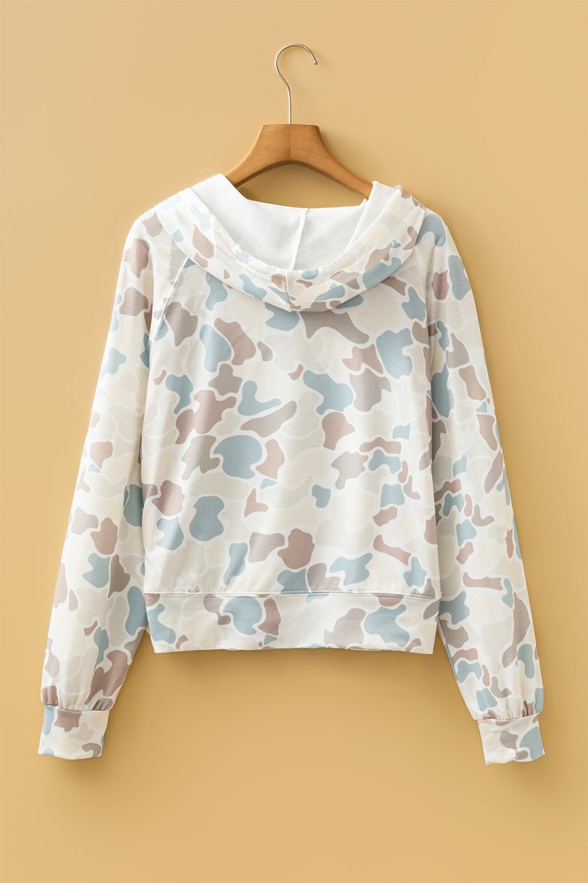 Camo Long Sleeve Hooded Pullover Top