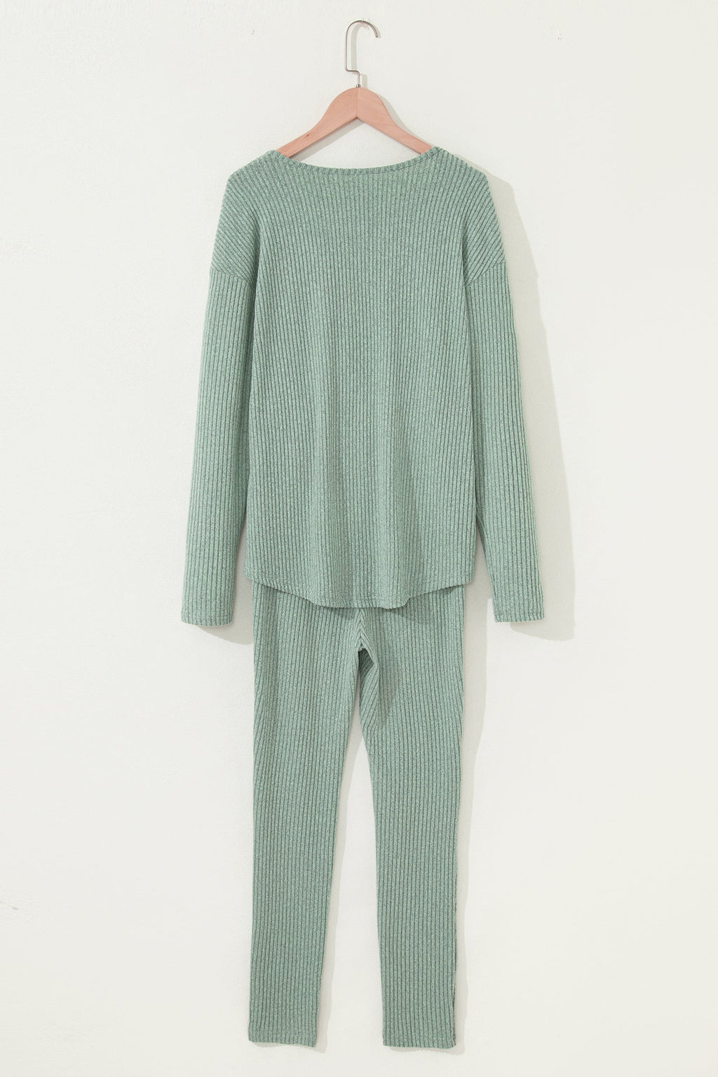 Ribbed Knit Long Sleeve Top and Leggings Set