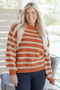 Stripe Ribbed Trim Drop Shoulder Sweater