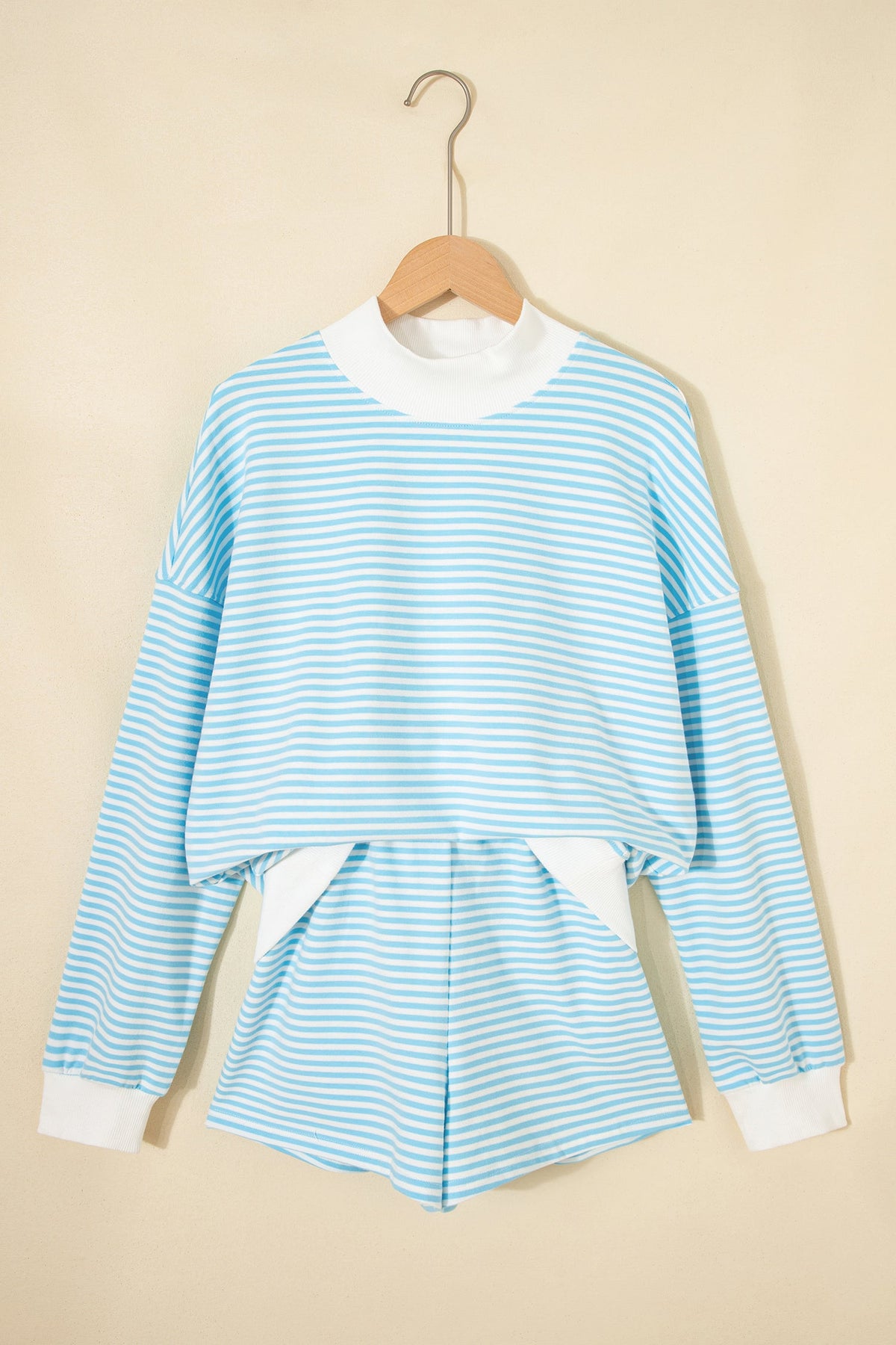 Stripe Oversized Mock Neck Sweatshirt & Shorts Set