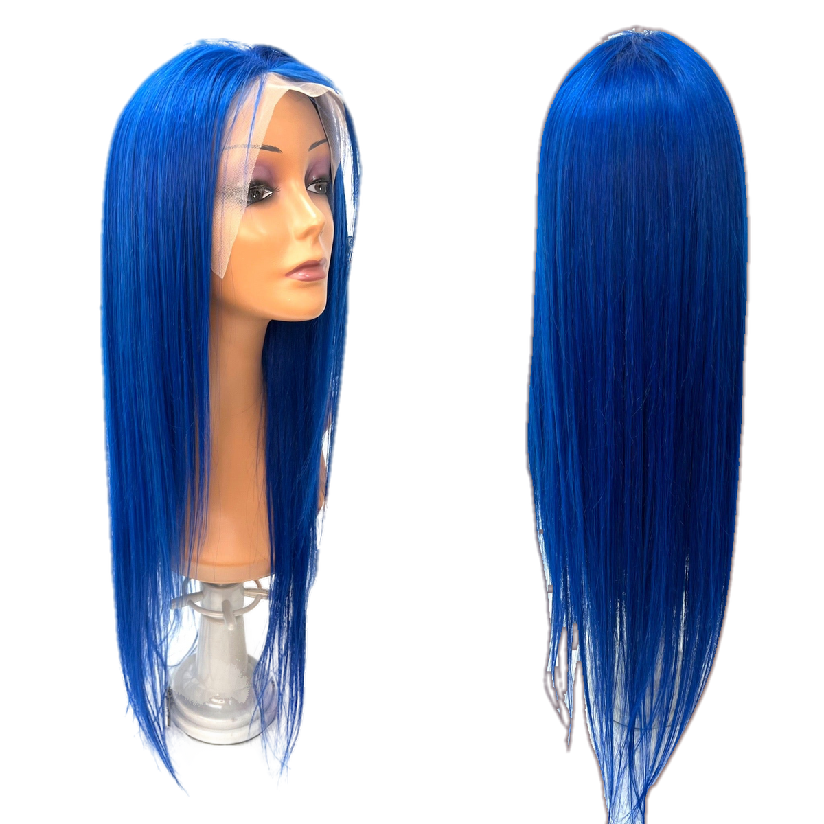 RIO Straight Human Hair Full Lace Wig, Blue, 24 in