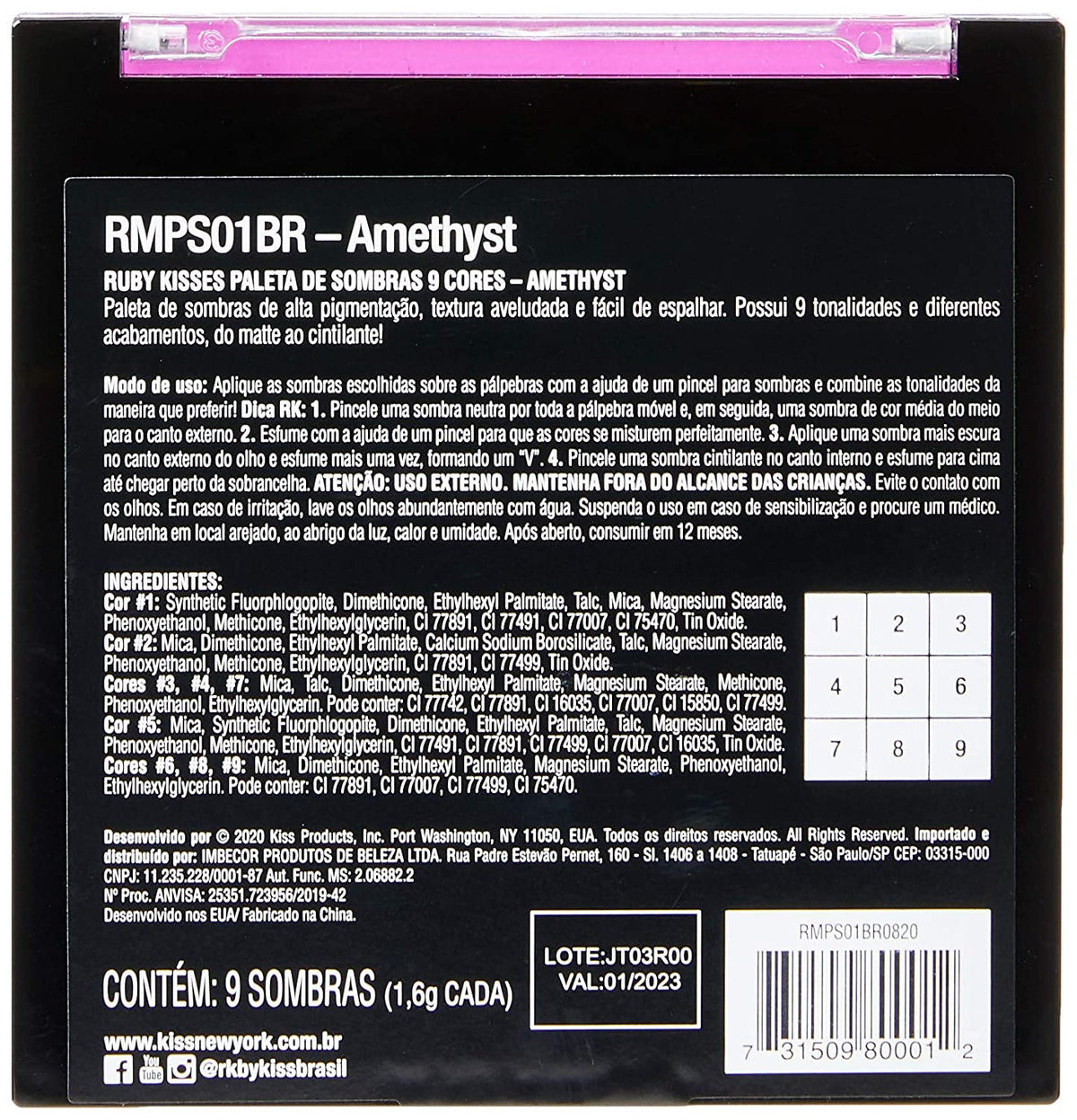 Ruby Kisses Eye Shadow Palette 9 Shadows Eye Makeup for Spring (1 PACK, Amethyst)