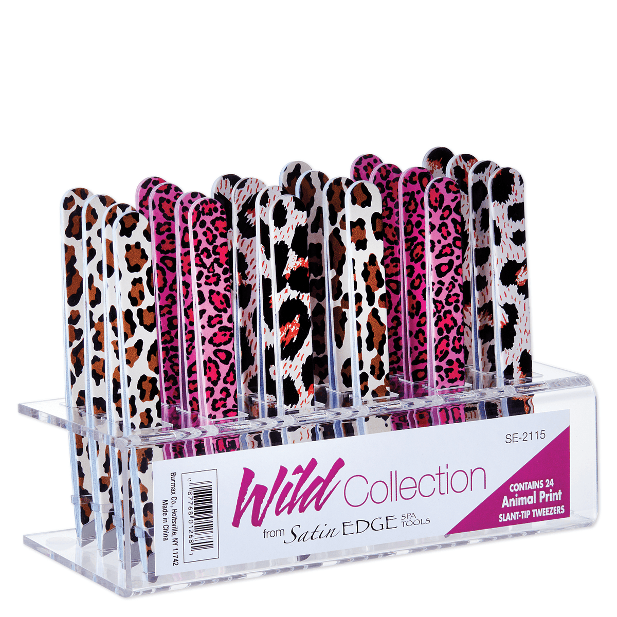 Satin Edge Animal Print Slant Tip Tweezers - 24 Pc Display
