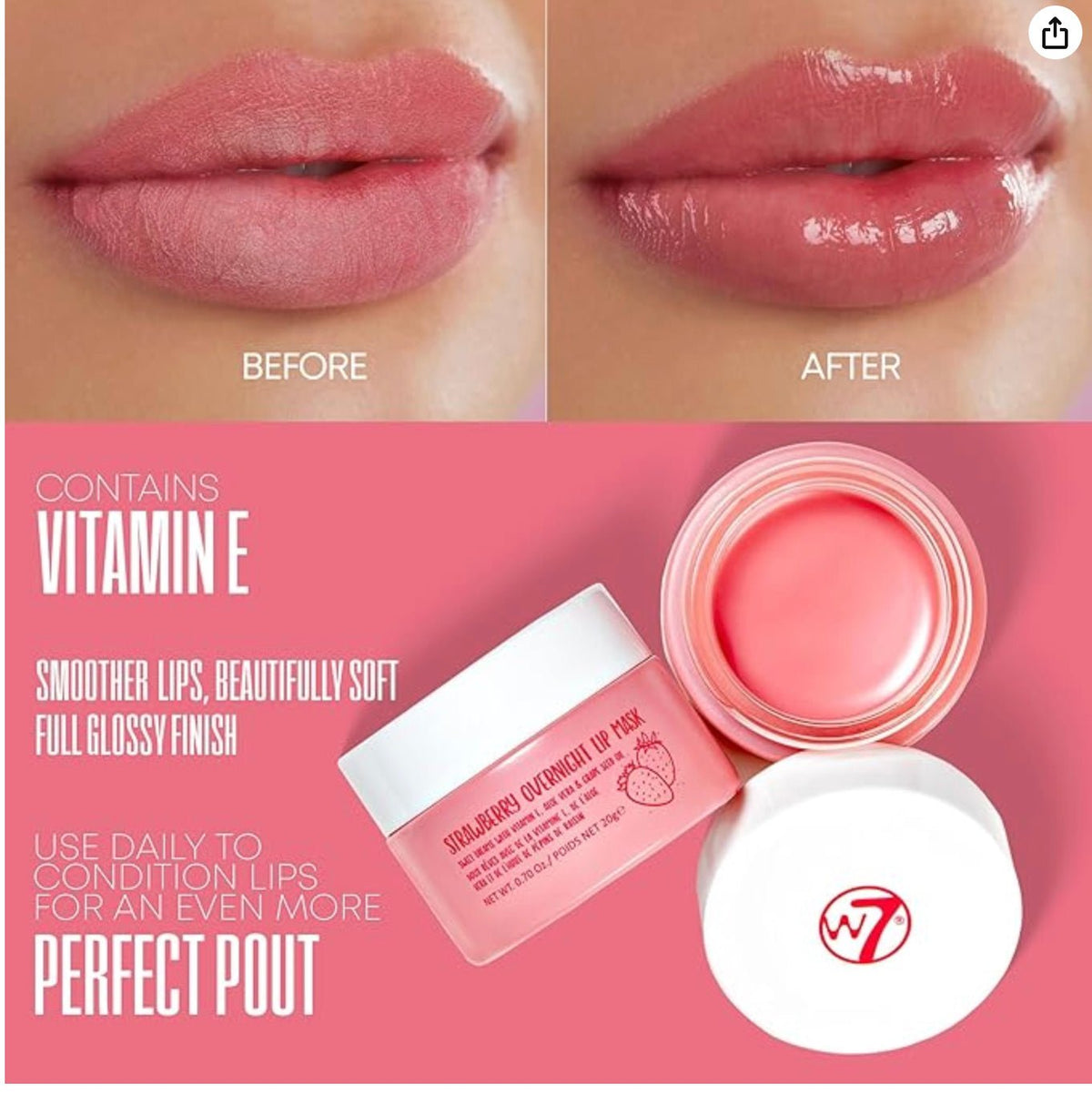 W7 Sweet Dreams Overnight Strawberry Lip Mask, 0.42 oz